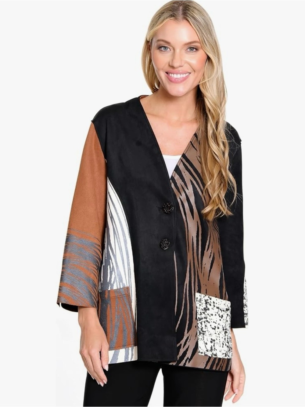 Ali Miles Black, Rust & Cream Artist-Print Open Jacket